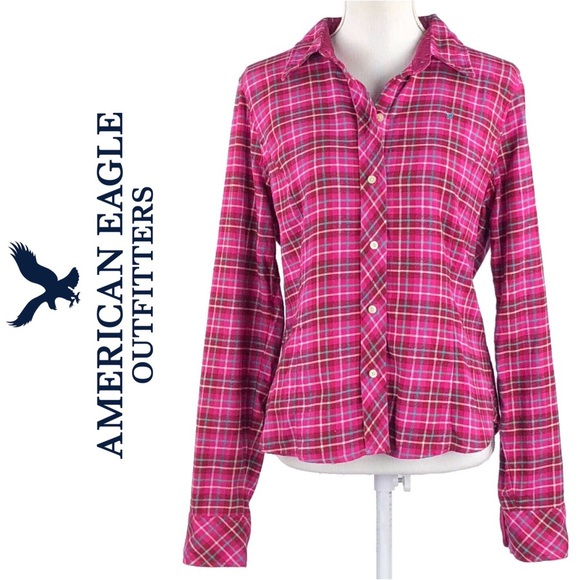 American Eagle Outfitters Tops - AEO | Pink Plaid Button Down Shirt